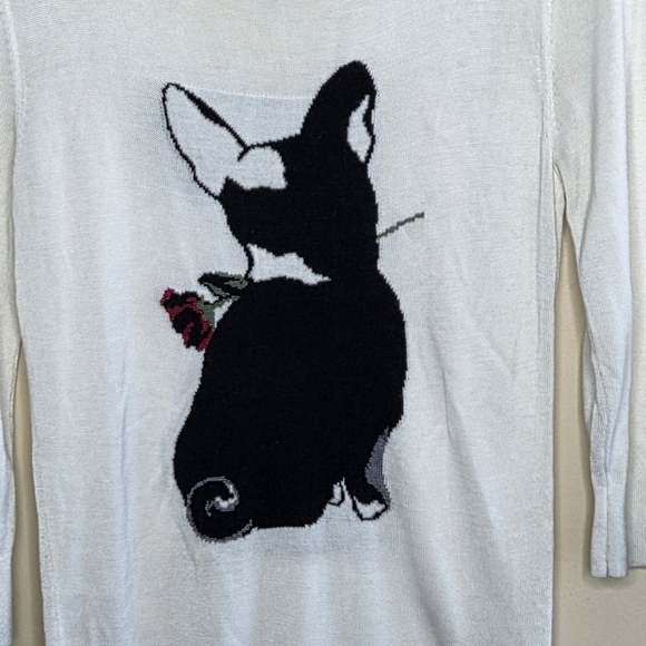 WHBM | French Bulldog with Rose Graphic 3/4 Sleeve Sweater Size Small - Picture 7 of 8